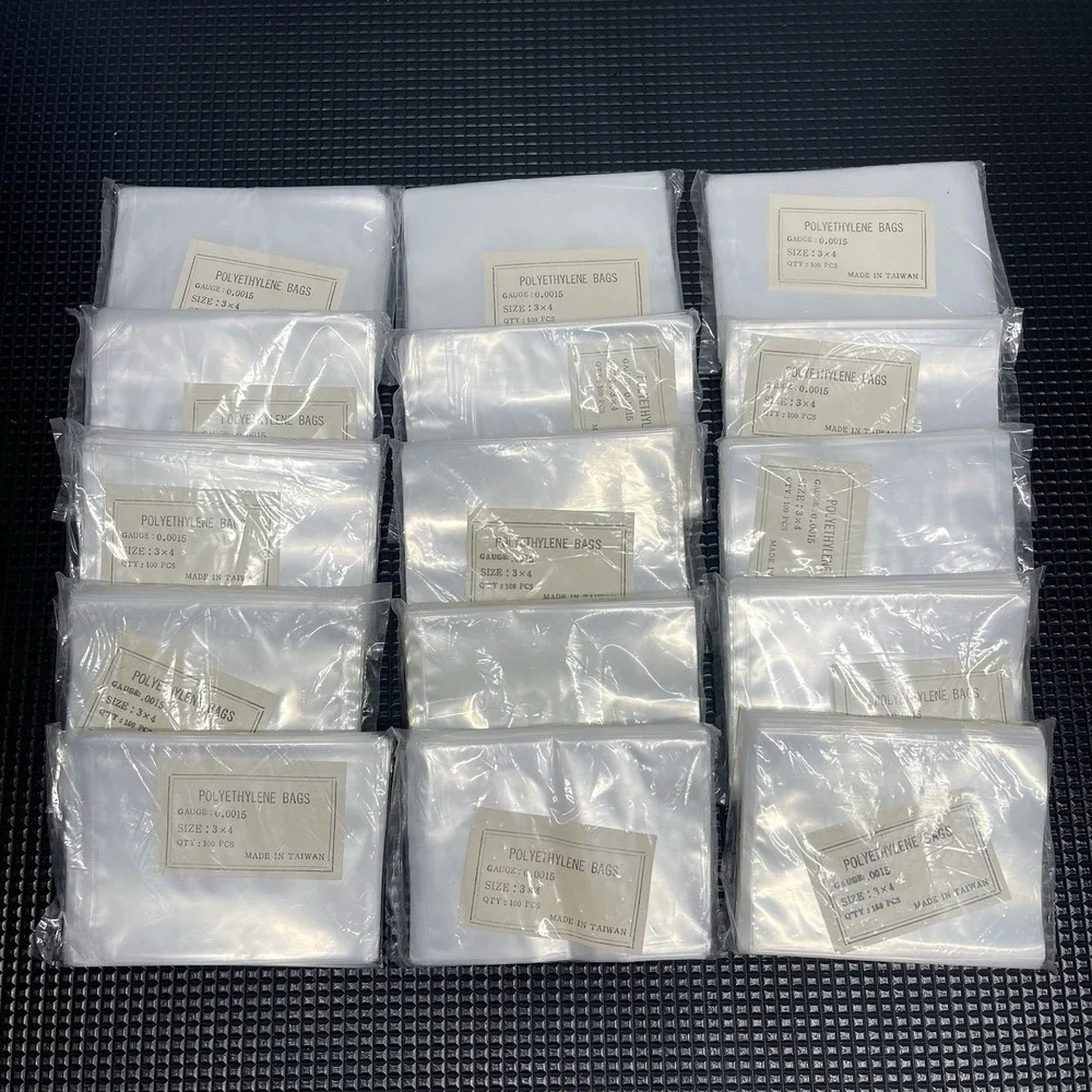Polyethylene Clear Flat Open Bags Gauge .0015 Lot Of 15 Packs 100 Piece Each 3X4